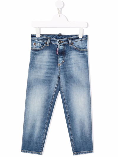 Dsquared2 Kids' Washed Straight-leg Jeans In Blue
