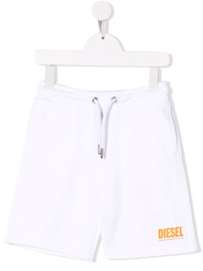 Diesel Kids' Logo-print Track Shorts In White