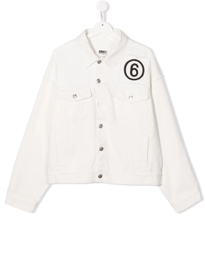 Mm6 Maison Margiela Kids' Embroidered Logo Buttoned Denim Jacket In Bianco