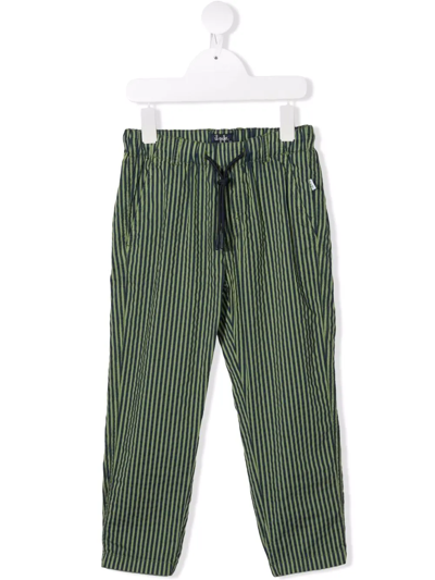 Il Gufo Kids' Drawstring Striped Trousers In Green