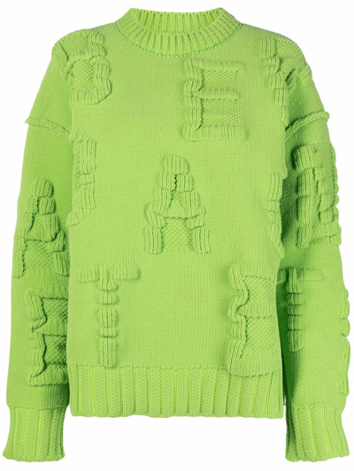 Bottega Veneta Chenille Sweater With Allover Embossed Design For Women In Green