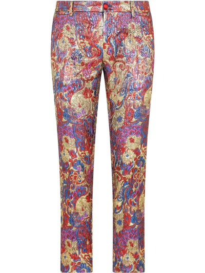 Dolce & Gabbana Men's Oriental Metallic Jacquard Tuxedo Pants In Multicolor
