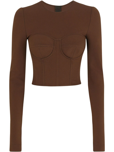 Dolce & Gabbana Long-sleeved Corset-top In Brown