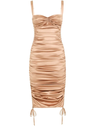 Dolce & Gabbana Ruched Mid-length Dress In Neutrals