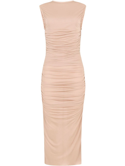 Dolce & Gabbana Ruched Jersey Midi Dress In Pink