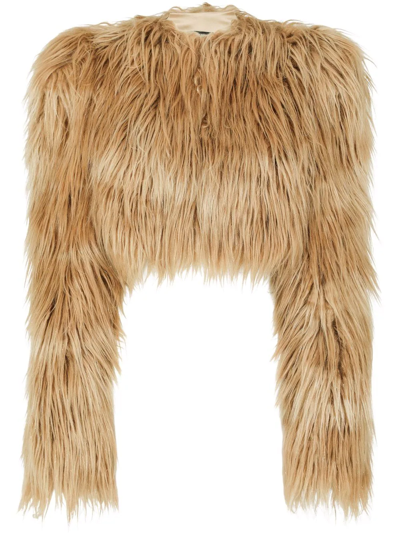 Dolce & Gabbana Faux-fur Cropped Jacket In Beige