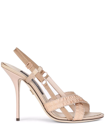 Dolce & Gabbana 105mm Ruched Satin Strappy Slingback Sandals In Neutral