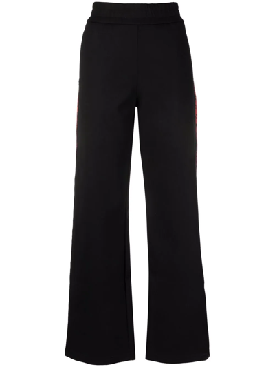 Off-white Layered Printed Crepe Bootcut Pants In Black