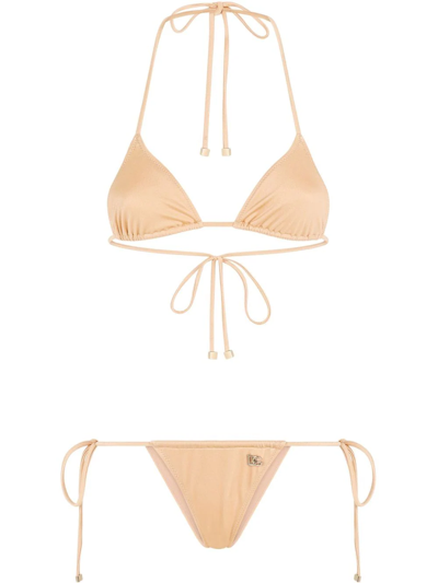 Dolce & Gabbana Halterneck Triangle Bikini In Beige