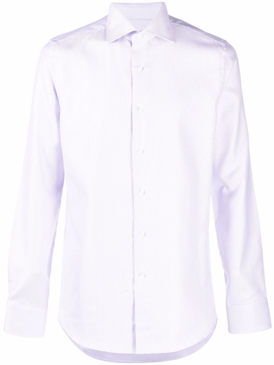 Canali Waffle-effect Long-sleeved Shirt In Weiss