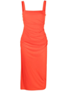 Helmut Lang Gathered Stretch-crepe Midi Dress In Poppy