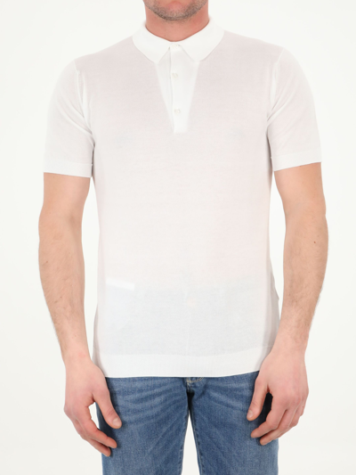 John Smedley White Cotton Polo Shirt