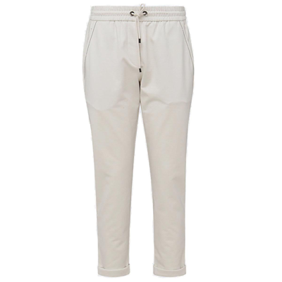 Brunello Cucinelli Drawstring Straight Leg Cropped Trousers In White