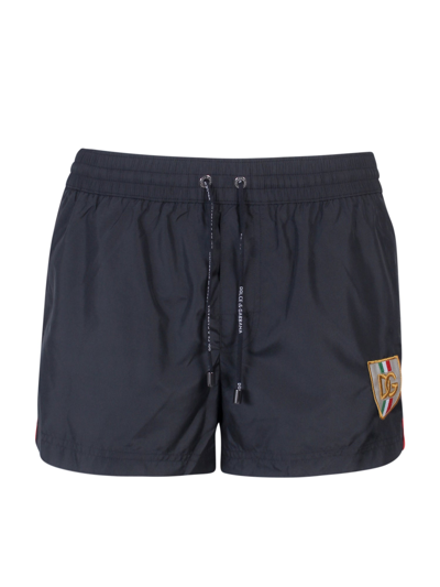 Dolce & Gabbana Logo Patch Drawstring Shorts In Black