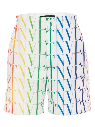 Valentino Vltn Fluorescent Logo Drawstring Shorts In White