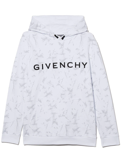 Givenchy Teen Logo-print Marbled Hoodie In Bianco