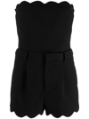 Saint Laurent Scallop Trim Strapless Wool Romper In Black