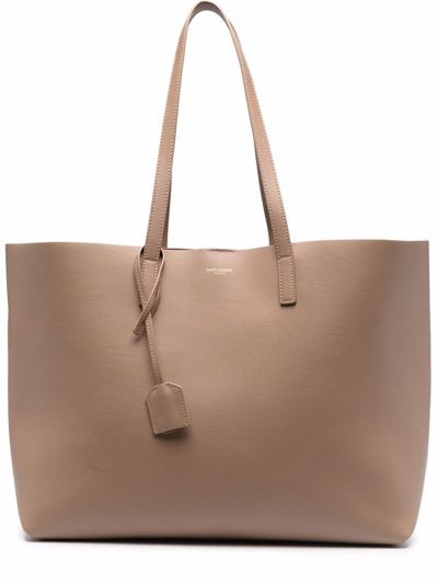 Saint Laurent Large Leather Shopping Tote In Neutrals