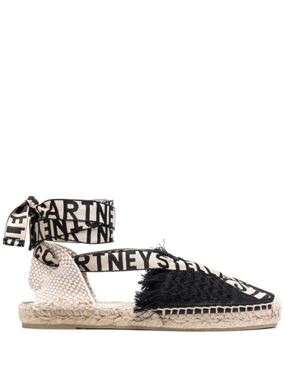 Stella Mccartney Gaia Logo-trim Lace-up Espadrilles In Black & Beige