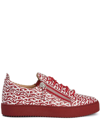 Giuseppe Zanotti Frankie Monogram Low-top Sneakers In Red