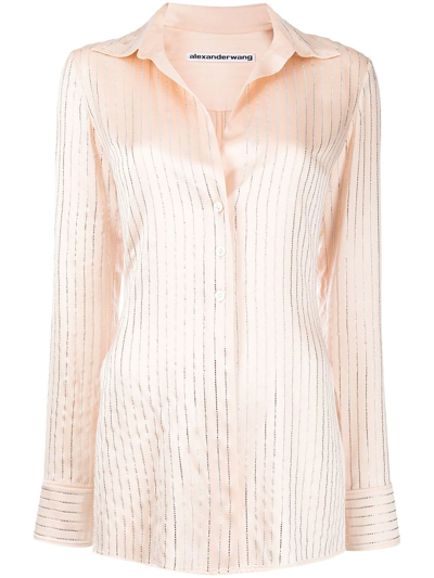 Alexander Wang Long-sleeved Crystal-embellished Shirt In Pink