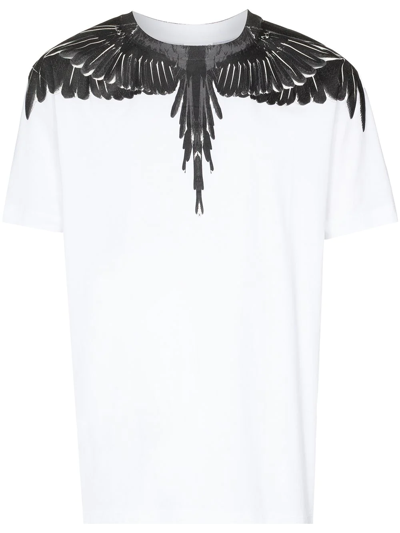 Marcelo Burlon County Of Milan Icon羽翼印花棉质平纹针织t恤 In White