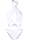NOIRE SWIMWEAR LATTICE-STRAP LUREX SWIMSUIT