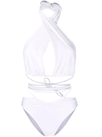 Noire Swimwear Lattice-strap Lurex Swimsuit In White