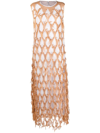 Maison Margiela Distressed-overlay Silk Dress In Brown