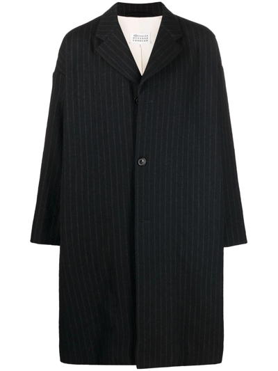 Maison Margiela Single Breasted Pinstripe Coat In Black