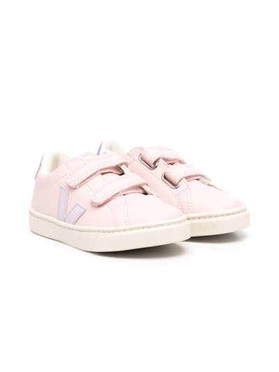 Veja Kids' Touch-strap Leather Trainers In Pink