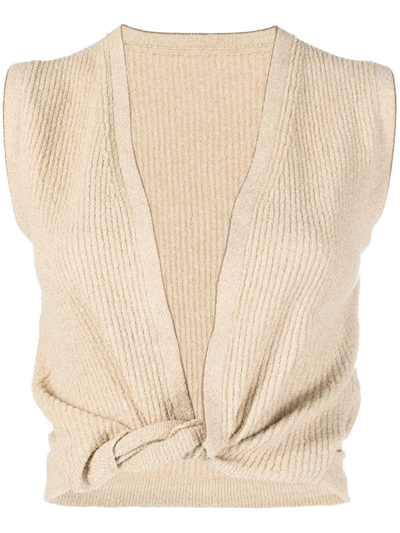 Jacquemus Le Haut Noué Knotted Crop Top In Beige Cotton