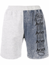 Aries Logo Print Colour-block Track Shorts In Grey