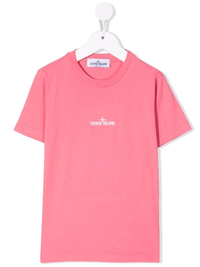 Stone Island Junior Kids' Compass-logo Print Retro T-shirt In Pink