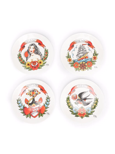 Pols Potten Tattoo Side Plates Set Of 4 In White