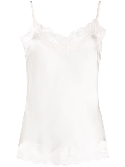 Gold Hawk Lace-panel Spaghetti-strap Top In White