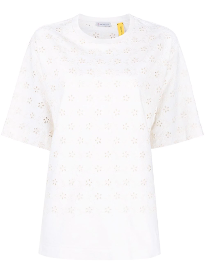 Moncler Broderie Anglaise Round-neck T-shirt In White