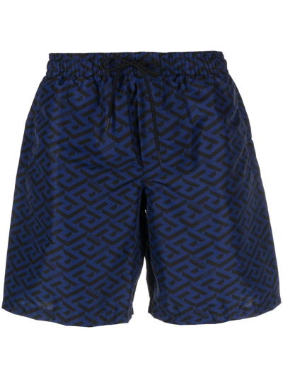 Versace Greca Logo-print Swim Shorts In Blue