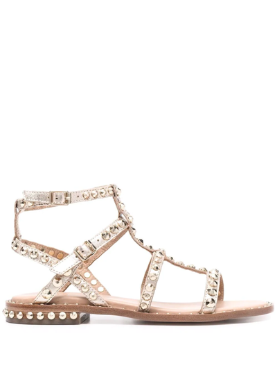 Ash Studded Double-buckle Sandals In Metallic