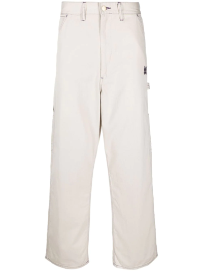 Needles X Smith's Butterfly-embroidered Wide-leg Trousers In Beige