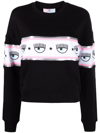 Chiara Ferragni Logomania-stripe Cotton Sweatshirt In Black