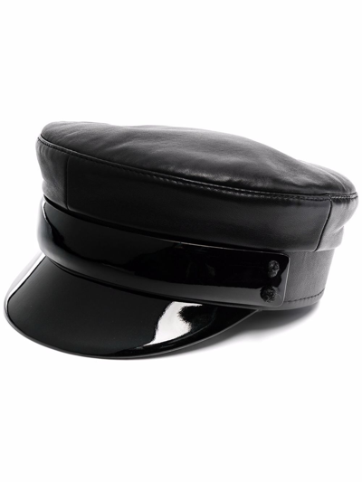 Ruslan Baginskiy Patent Leather-trim Baker Boy Hat In Black
