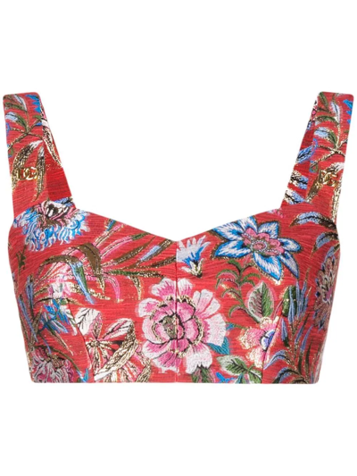 Dolce & Gabbana Red Floral Brocade Cropped Bustier Corset Top