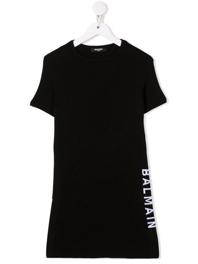 Balmain Kids' Logo Tape T-shirt Dress In Black