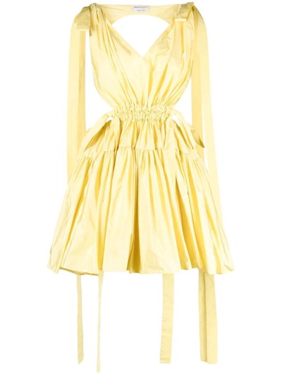Alexander Mcqueen Yellow Open Back Mini Dress