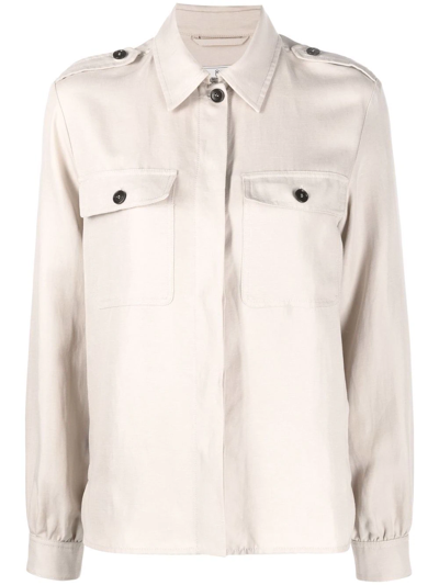 Woolrich Fitted Button-up Shirt In Beige