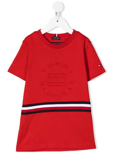 Tommy Hilfiger Junior Kids' 压纹条纹logo T恤 In Red