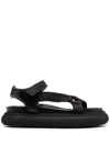 Moncler Touch Strap Logo Embellished Sandals In Black