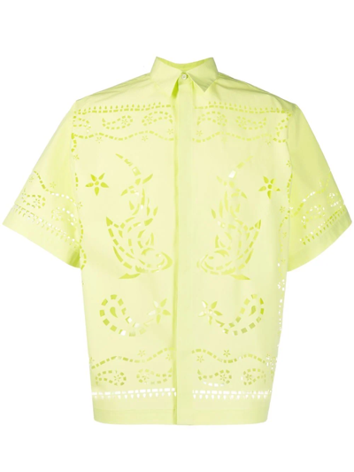Msgm Cut-out Pattern Short-sleeve Shirt In Yellow