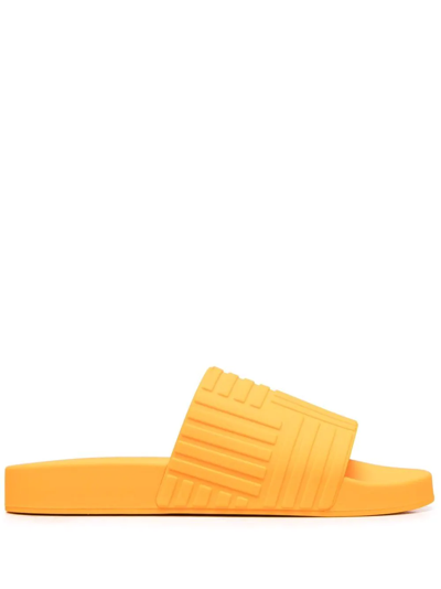 Bottega Veneta Intrecciato Logo-embossed Slides In Arancione